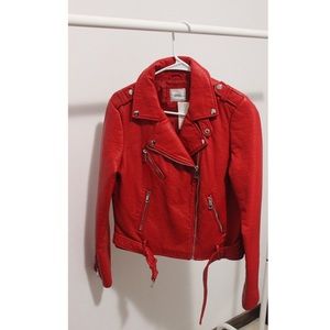 Red vegan leather jacket